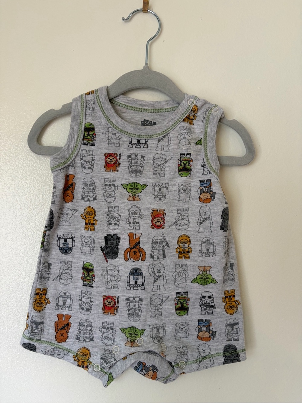 Star Wars Gray Tank Romper with Colorful Character Print